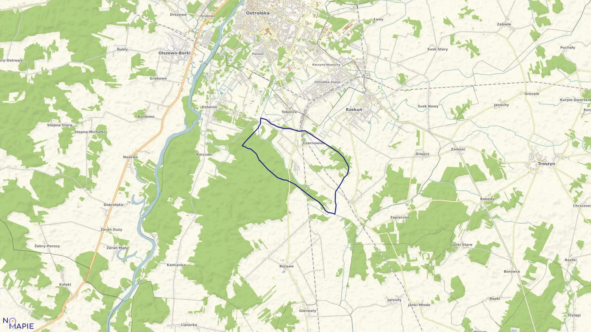 Mapa obrębu CZARNOWIEC w gminie Rzekuń