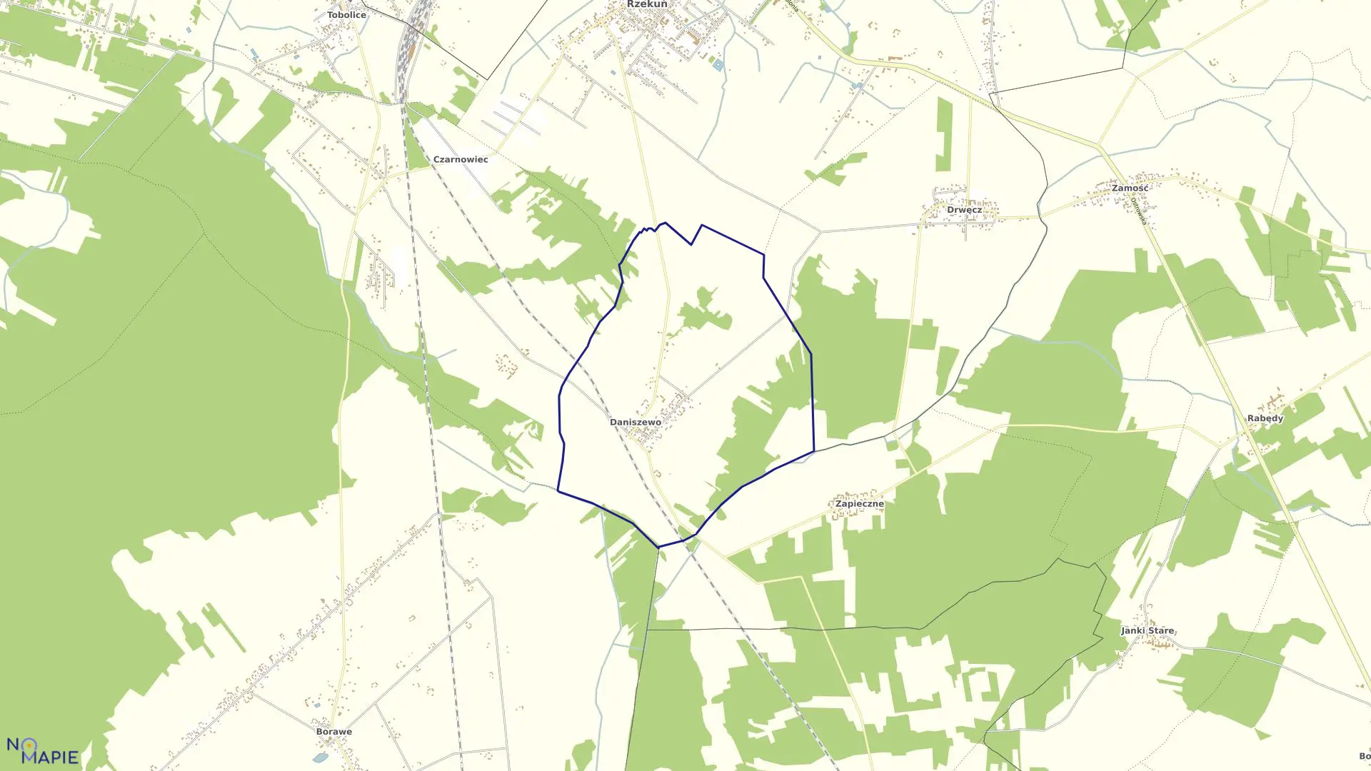 Mapa obrębu DANISZEWO w gminie Rzekuń