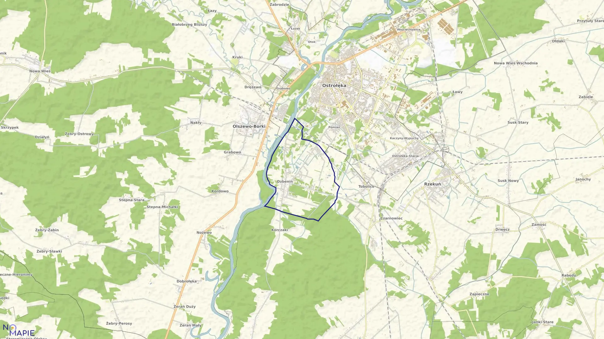 Mapa obrębu DZBENIN w gminie Rzekuń