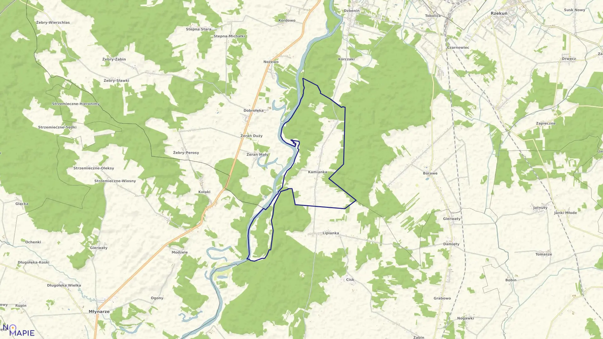 Mapa obrębu KAMIANKA w gminie Rzekuń