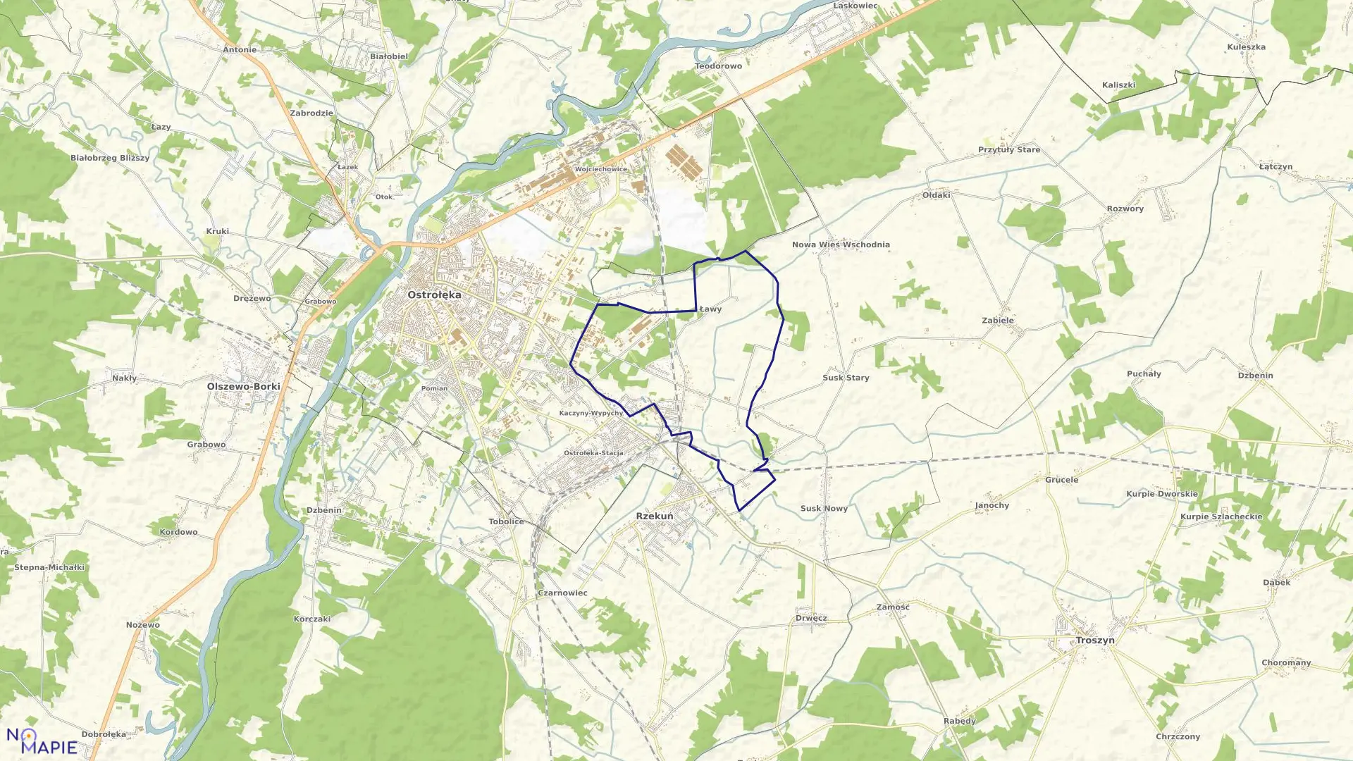 Mapa obrębu ŁAWY w gminie Rzekuń