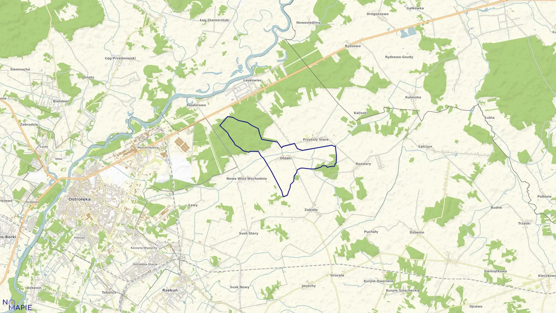 Mapa obrębu OŁDAKI w gminie Rzekuń